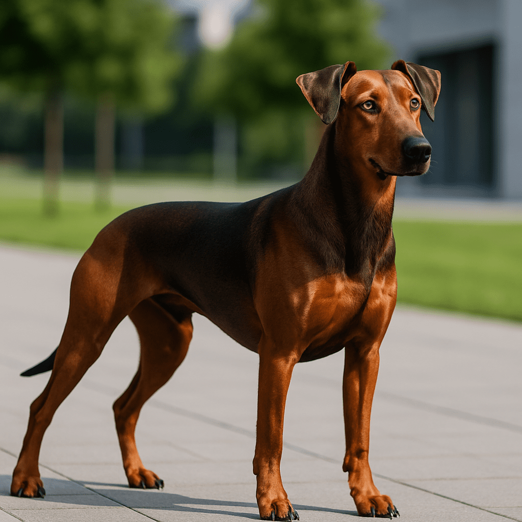 Alert German Pinscher with a sleek coat.