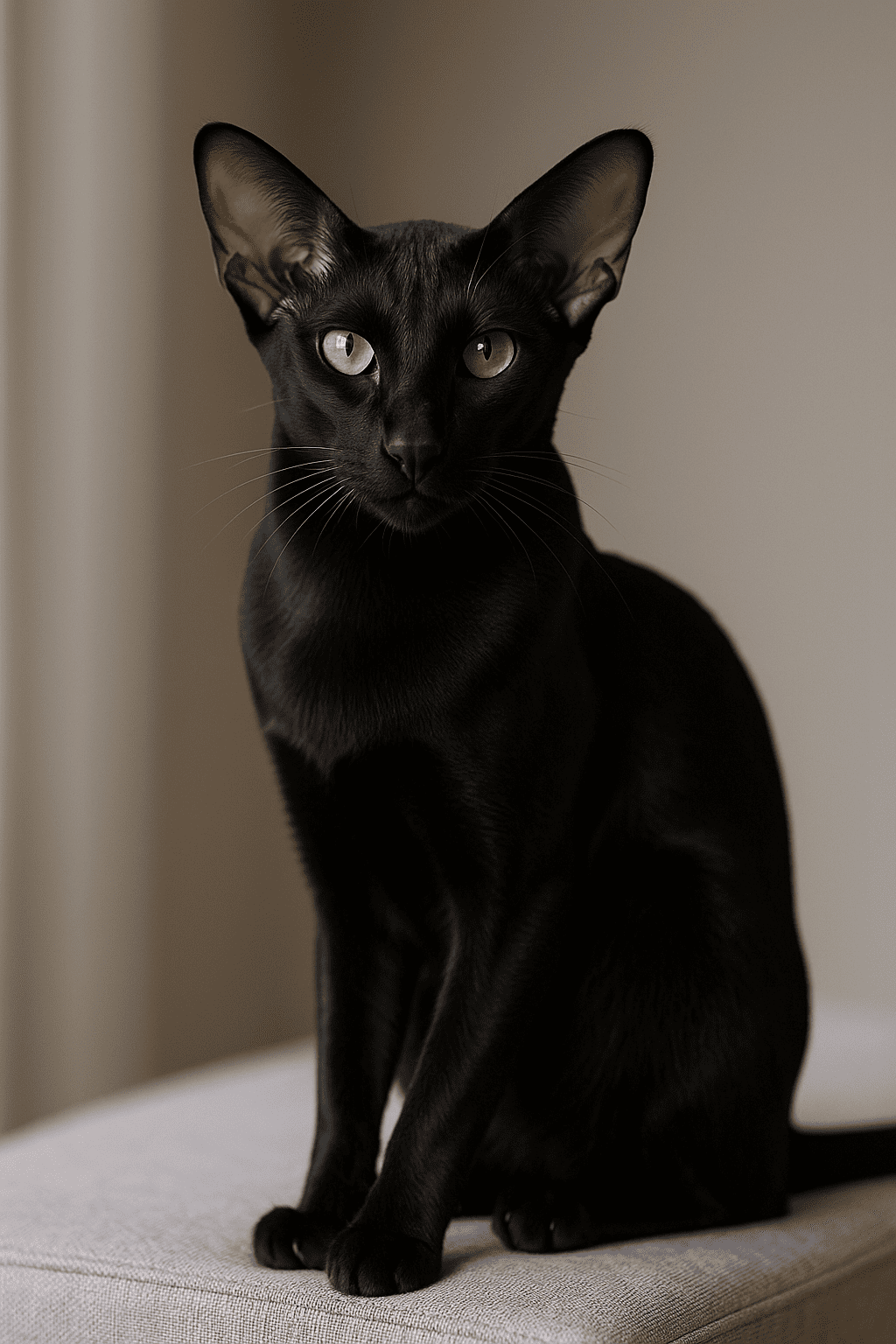Sleek Oriental Shorthair cat with large ears