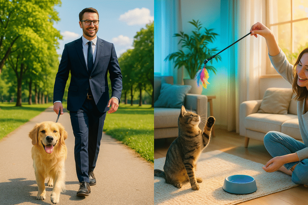 Bringing a New Furry Friend Home: A Comprehensive Guide for New Pet Owners 4 dog walking and cat playing