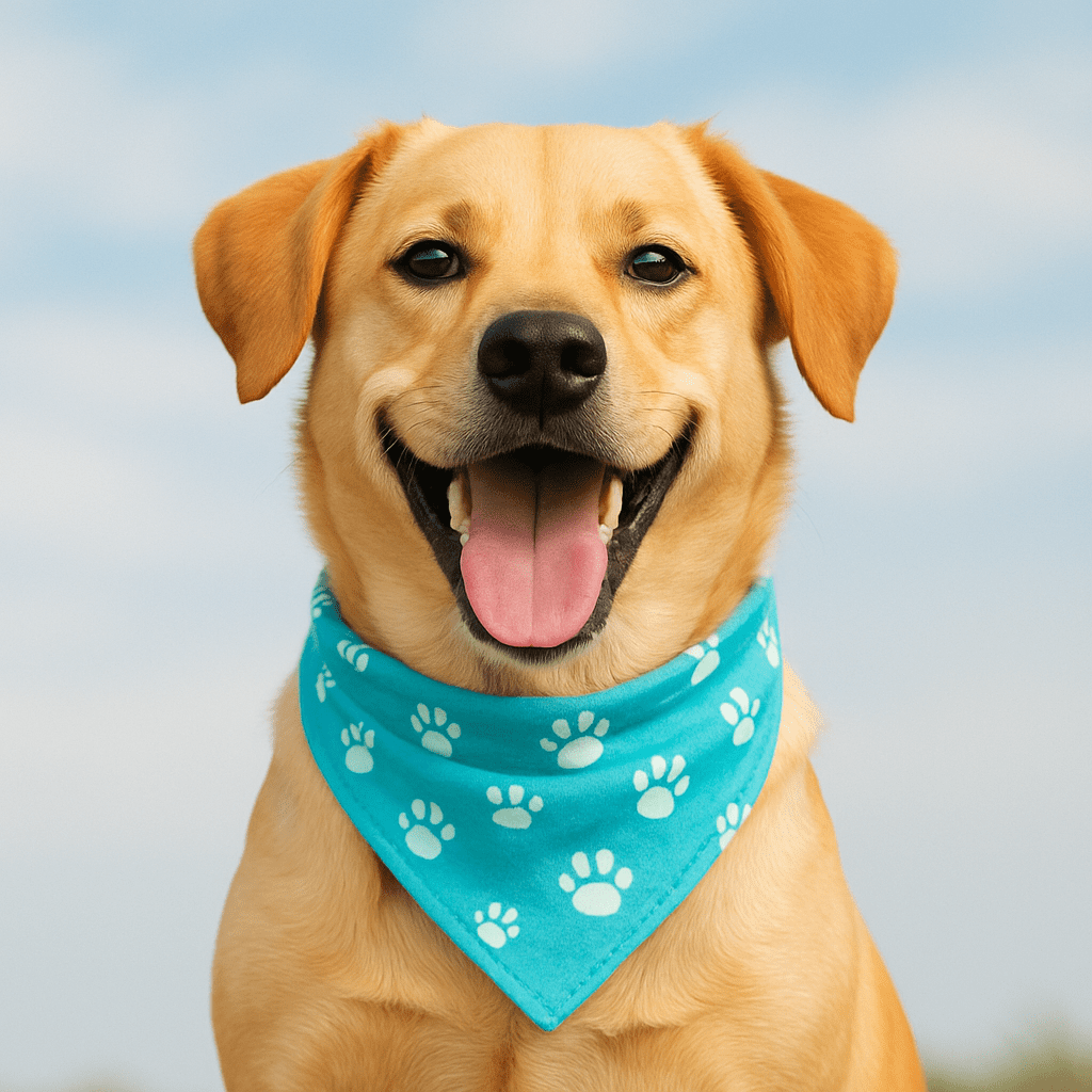 About Us 1 dog wearing a bandana