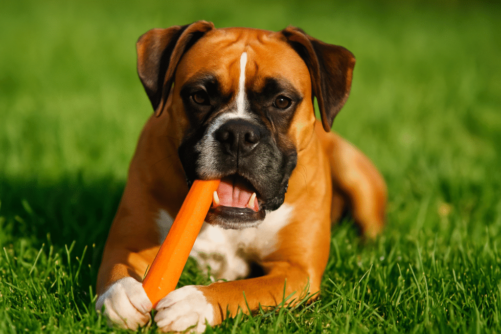 dog eating carrot