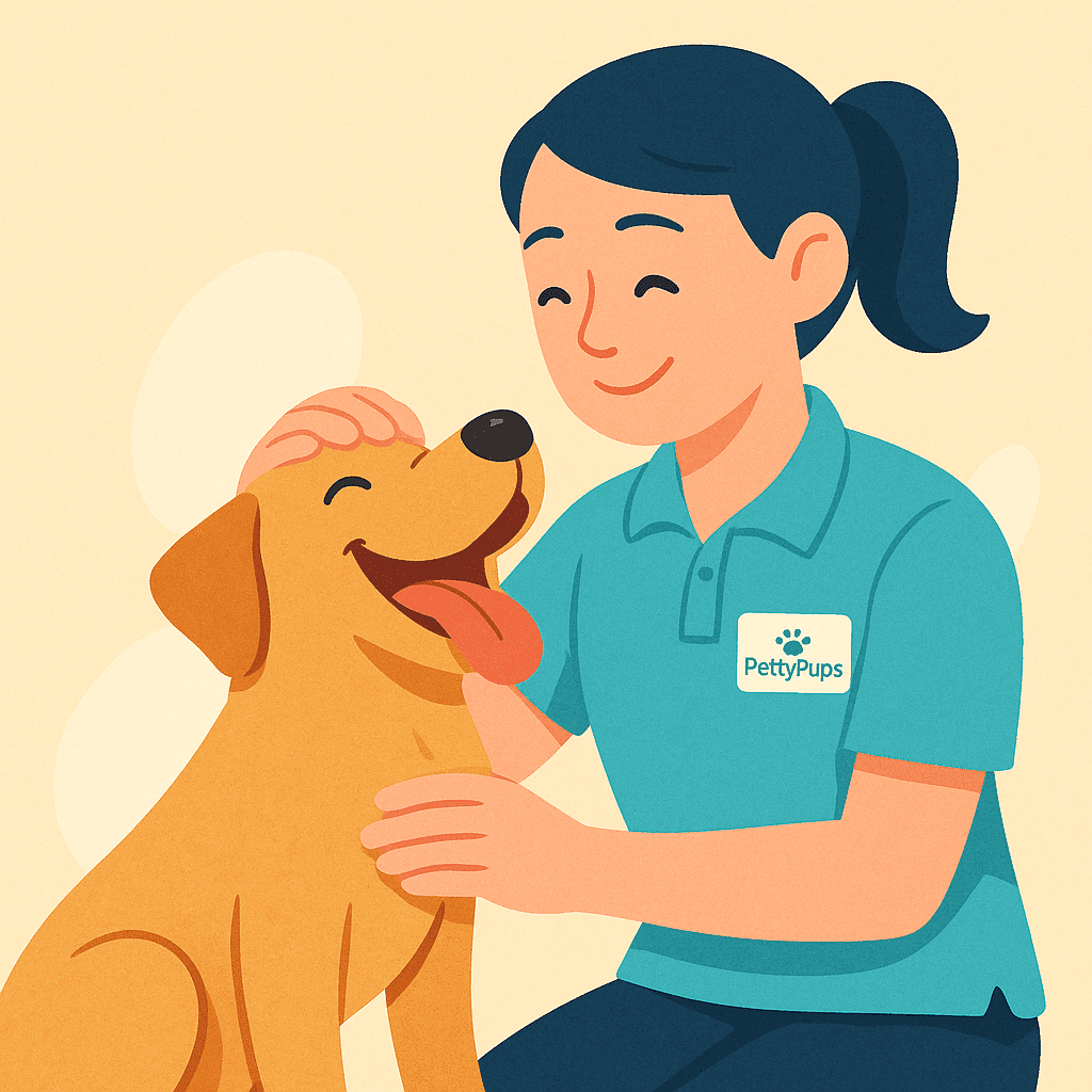 happy pet being cared by pettypups